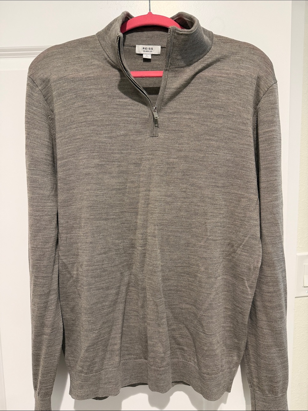 Reiss Men's Heather Gray Wool Quarter-Zip Pullover